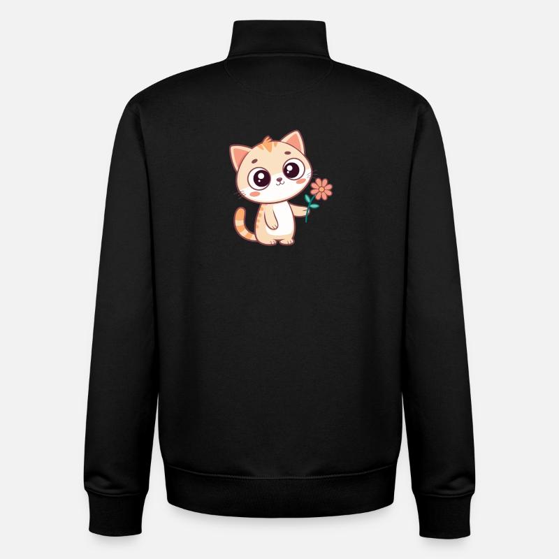 Chat kawaii et fleur pastel - Sweat zippé unisexe en coton bio Stanley/Stella - noir