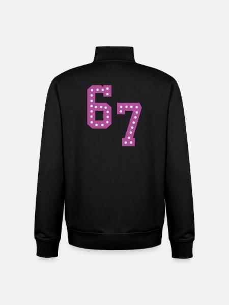 6 7 – Trendig minimalistisk textdesign, - Unisex sweatshirt med dragkedja i ekologisk bomull Stanley/Stella - svart