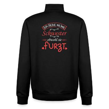 Ich liebe meine Schwester Furzt Furzen Pupsen - Unisex Organic Zip Sweatshirt von Stanley/Stella - Schwarz - Hinten - AI Model Male 185 light (185cm)