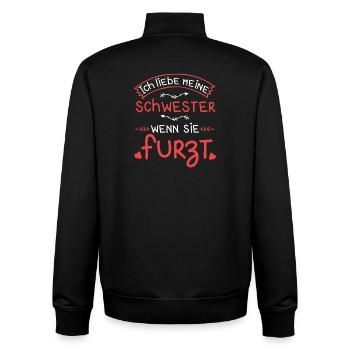 Ich liebe meine Schwester Furzt Furzen Pupsen - Unisex Organic Zip Sweatshirt von Stanley/Stella - Schwarz - Hinten - AI Model Male 185 light (185cm)