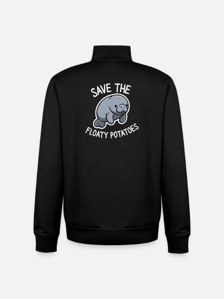 Cute Manatee Save the Floaty Potatoes  - Unisex Organic Zip Sweatshirt by Stanley/Stella - black