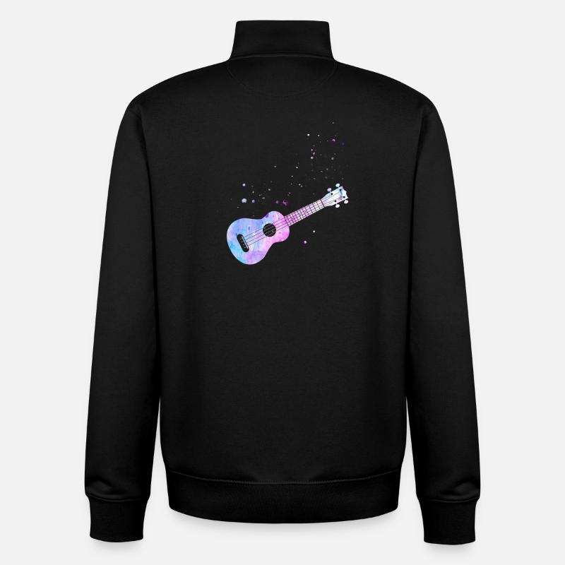 Aquarelle ukulélé hawaïen - Sweat zippé unisexe en coton bio Stanley/Stella - noir