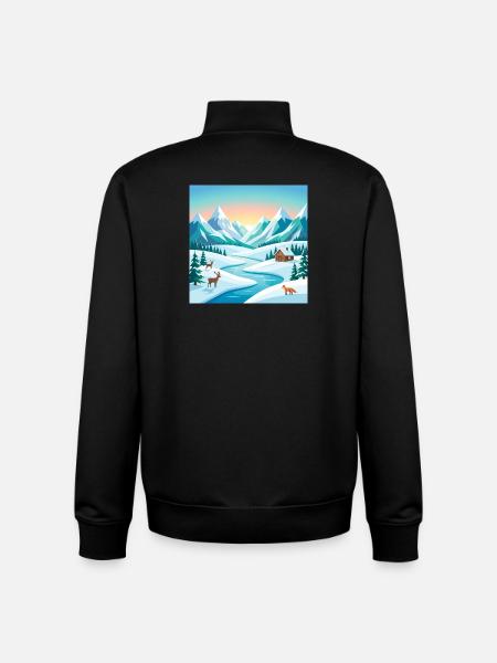 Alpine winter scenery with deer & hut - Unisex Organic Zip Sweatshirt by Stanley/Stella - black