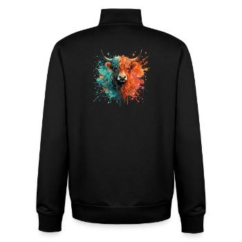 Highland Cattle Watercolor Painting – Color Splash Animal Art - Unisex Organic Zip Sweatshirt by Stanley/Stella - black - Back - AI Model Male 185 light (185cm)