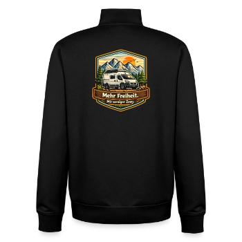 Camping-Mehr Freiheit-mit weniger Zeug-Camper - Unisex Organic Zip Sweatshirt von Stanley/Stella - Schwarz - Hinten - AI Model Male 185 light (185cm)