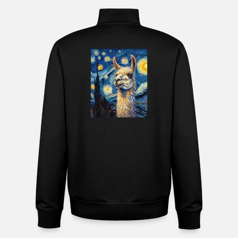 Lama Van Gogh Style - Sweat zippé unisexe en coton bio Stanley/Stella - noir