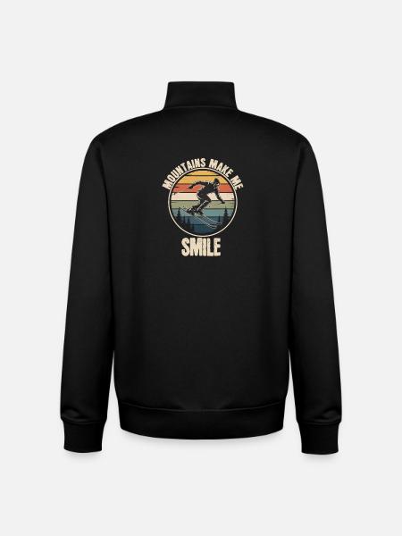 Mountains Make Me Smile Retro Skiing - Unisex Organic Zip Sweatshirt by Stanley/Stella - black