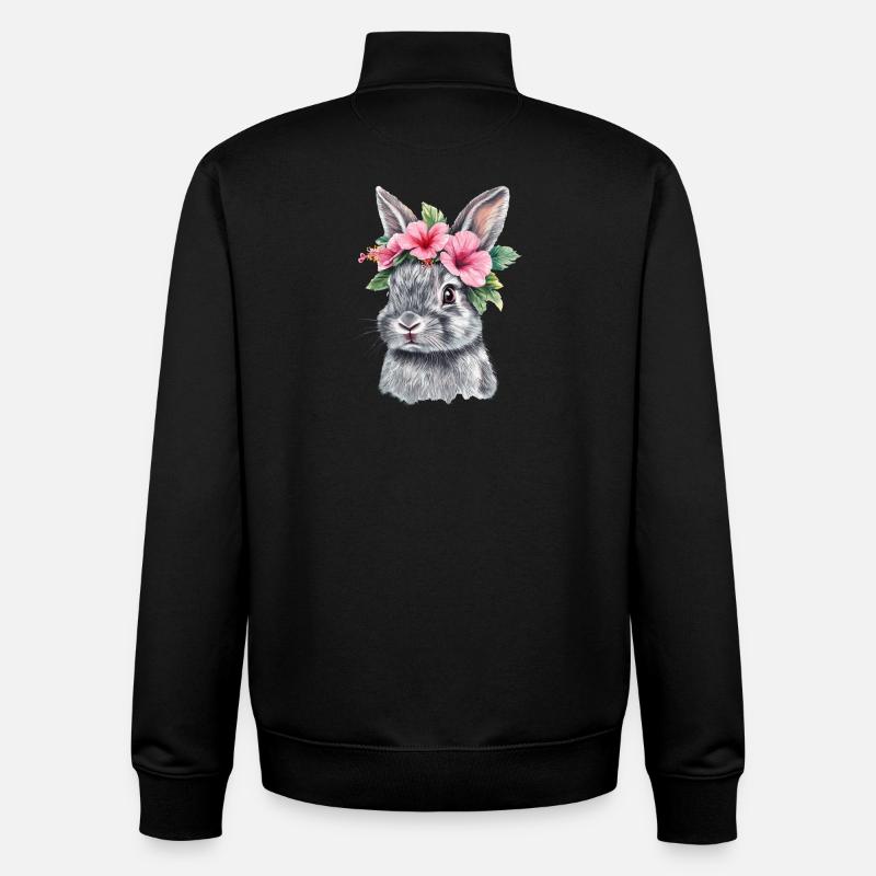 Rabbit with flower wreath - Unisex Organic Zip Sweatshirt by Stanley/Stella - black