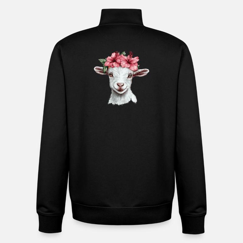 Chèvre avec une couronne d’hibiscus - Sweat zippé unisexe en coton bio Stanley/Stella - noir