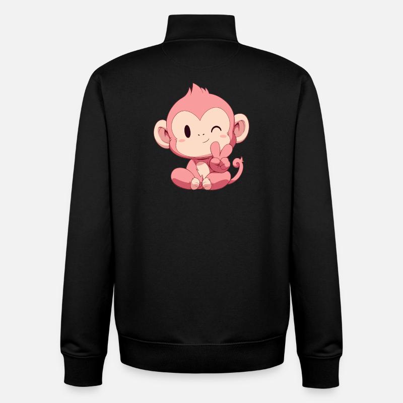 Petit Singe Rose Paix - Sweat zippé unisexe en coton bio Stanley/Stella - noir
