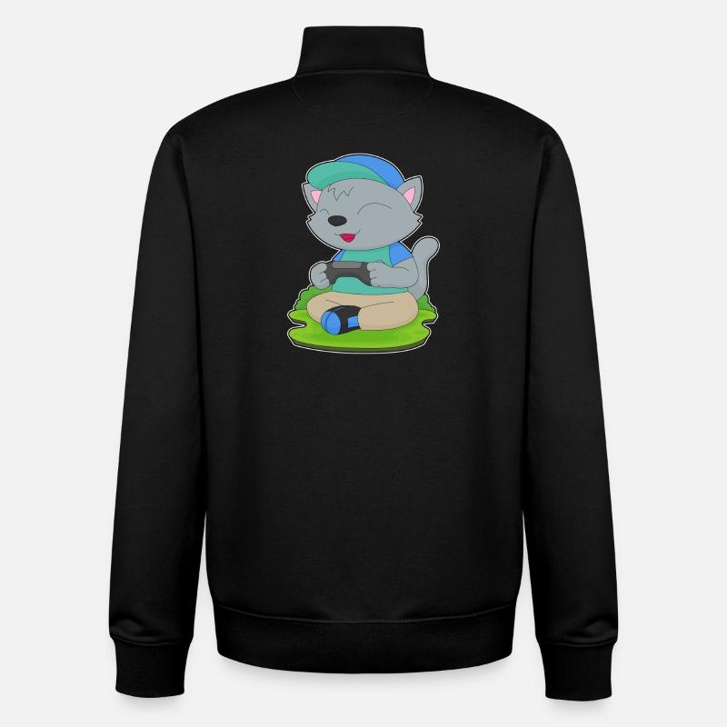Manette Cat Gamer - Sweat zippé unisexe en coton bio Stanley/Stella - noir
