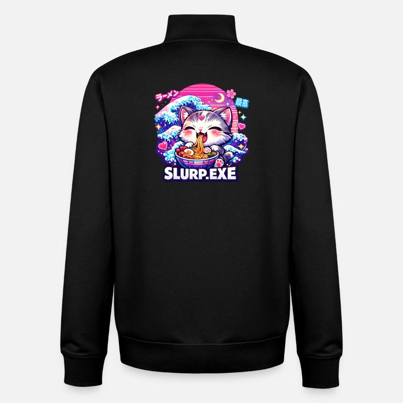 Kawaii Cat Ramen Nouilles Anime Chat - Sweat zippé unisexe en coton bio Stanley/Stella - noir