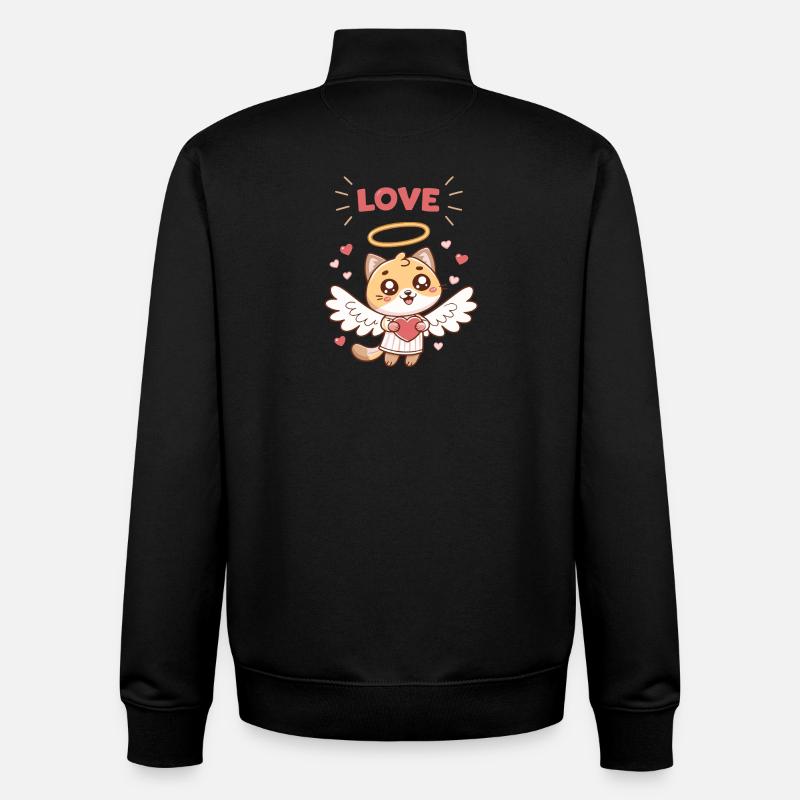 Chat Angélique Coeur et Ailes - Sweat zippé unisexe en coton bio Stanley/Stella - noir