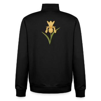 Golden Iris Bloom on Green - Unisex Organic Zip Sweatshirt by Stanley/Stella - black - Back - AI Model Male 185 light (185cm)