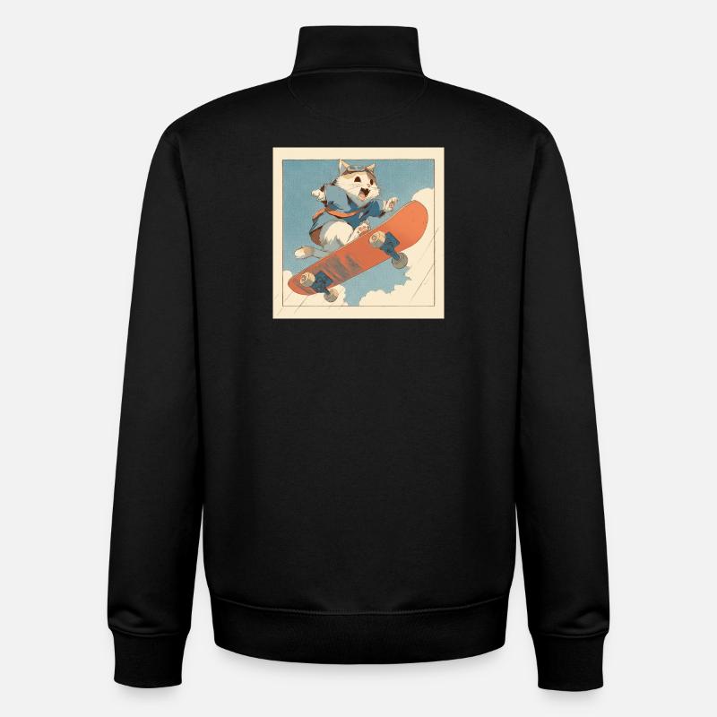 Retro-Katzen-Skateboarder im Flug - Unisex Organic Zip Sweatshirt von Stanley/Stella - Schwarz