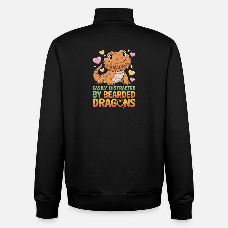 Easily Distracted By Bearded Dragons Lustiger - Unisex Organic Zip Sweatshirt by Stanley/Stella - black