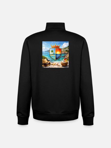 Coastal Coat of Arms Tropical Shield - Unisex Organic Zip Sweatshirt by Stanley/Stella - black