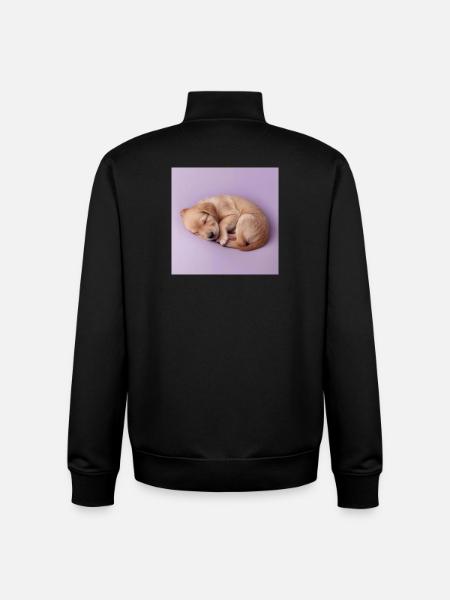 Sleeping Puppy on Lilac Background - Unisex Organic Zip Sweatshirt by Stanley/Stella - black