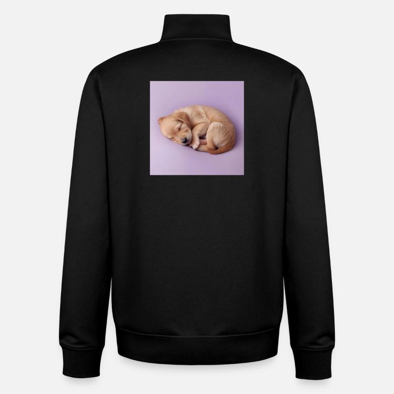 Chiot endormi sur fond lilas - Sweat zippé unisexe en coton bio Stanley/Stella - noir