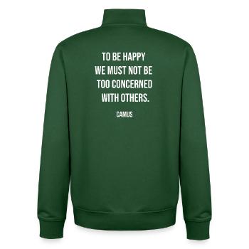 Camus-Zitat-Tee: Nicht allzu besorgt - Unisex Organic Zip Sweatshirt von Stanley/Stella - Flaschengrün - Hinten - AI Model Male 185 dark (185cm)