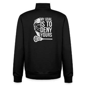 Lacrosse Lax My Goal is to Deny Yours Men Boys - Unisex Organic Zip Sweatshirt by Stanley/Stella - black - Back - AI Model Male 185 light (185cm)