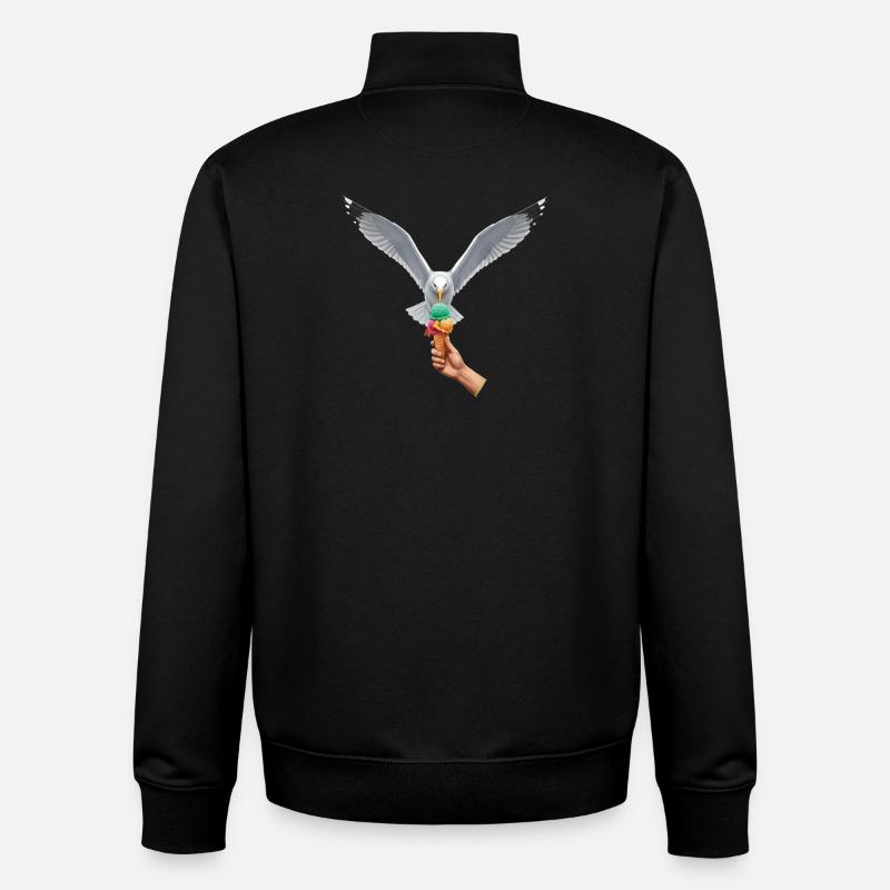 Lustige Möwe Stiehlt Eiscreme - Unisex Organic Zip Sweatshirt by Stanley/Stella - black