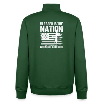 Conception des drapeaux religieux et nationaux - Sweat zippé unisexe en coton bio Stanley/Stella - vert bouteille - Dos - AI Model Male 185 dark (185cm)