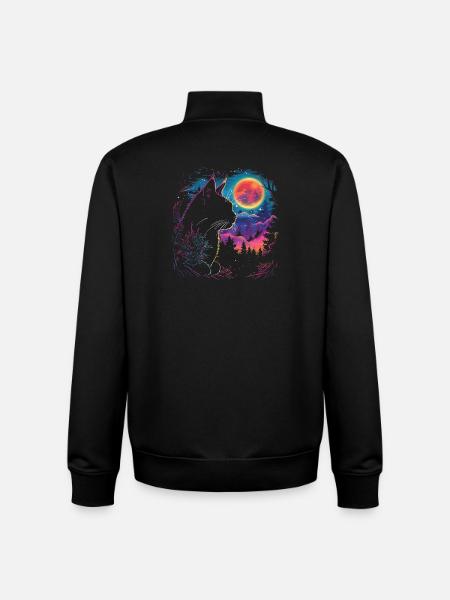 Cat sleep in neon night - Unisex Organic Zip Sweatshirt by Stanley/Stella - black