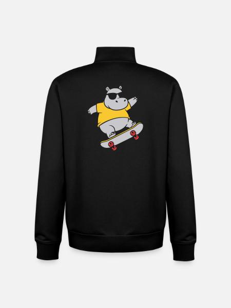Cool Hippopotamus Skater Skateboard Vector - Unisex Organic Zip Sweatshirt by Stanley/Stella - black
