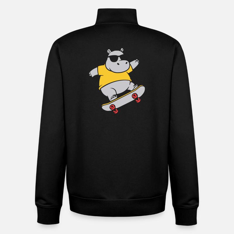 Cooles Nilpferd Skater Skateboard Vektor - Unisex Organic Zip Sweatshirt von Stanley/Stella - Schwarz
