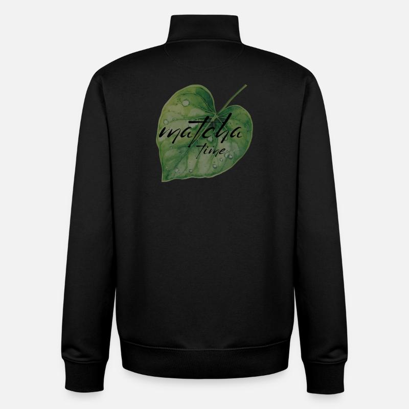 Matcha, Leaf, Green, Time - Unisex Organic Zip Sweatshirt by Stanley/Stella - black