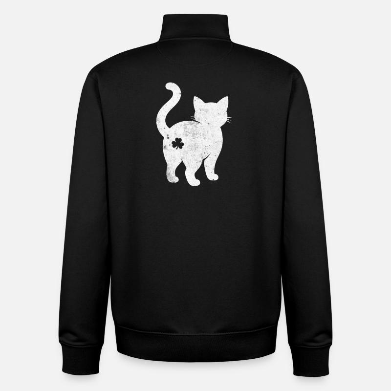 Silhouette de chat avec trèfle - Sweat zippé unisexe en coton bio Stanley/Stella - noir