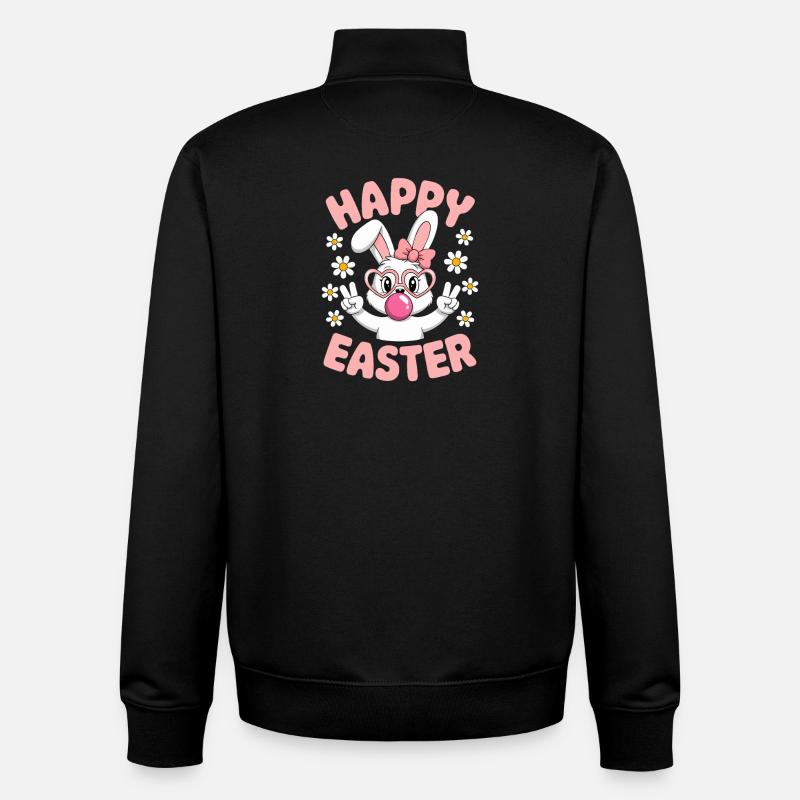 Happy Easter Cute Easter Bunny with Glasses - Unisex Organic Zip Sweatshirt by Stanley/Stella - black