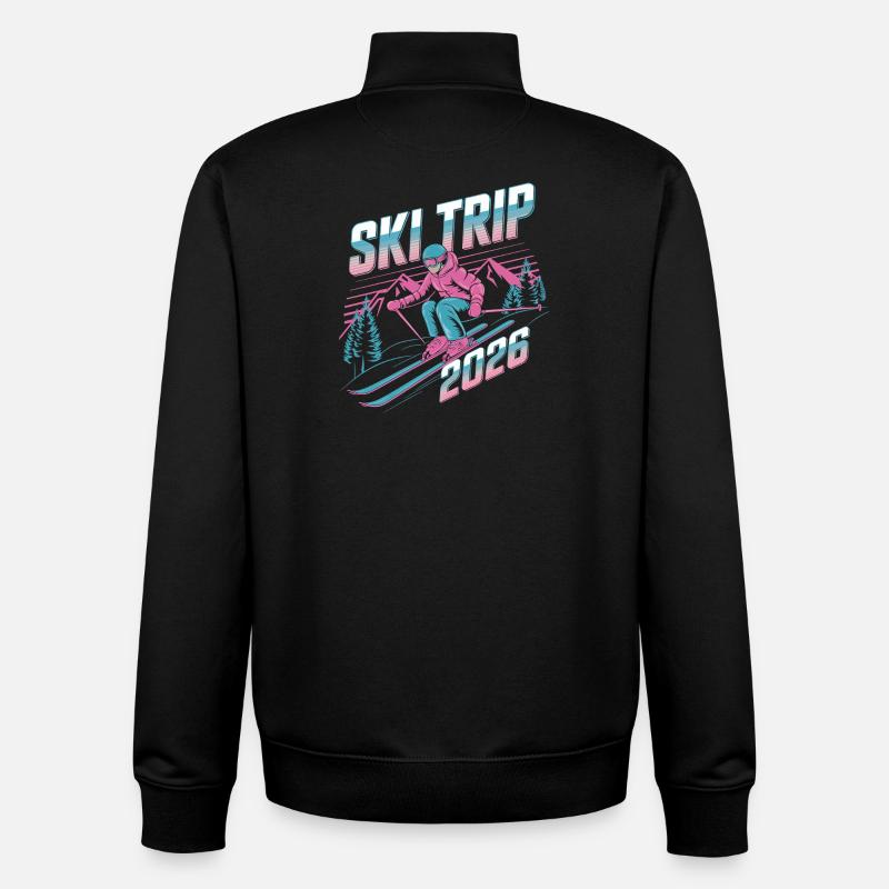 SkiTrip 2026 Rétro Neon - Sweat zippé unisexe en coton bio Stanley/Stella - noir
