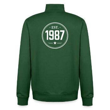 EST. 1987 – Classic Vintage Logo - Unisex Organic Zip Sweatshirt by Stanley/Stella - bottle green - Back - AI Model Male 185 dark (185cm)