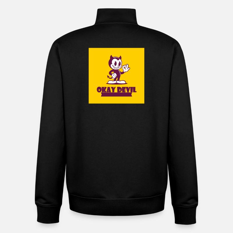 Okay Devil Mascot on Yellow - Unisex Organic Zip Sweatshirt by Stanley/Stella - black