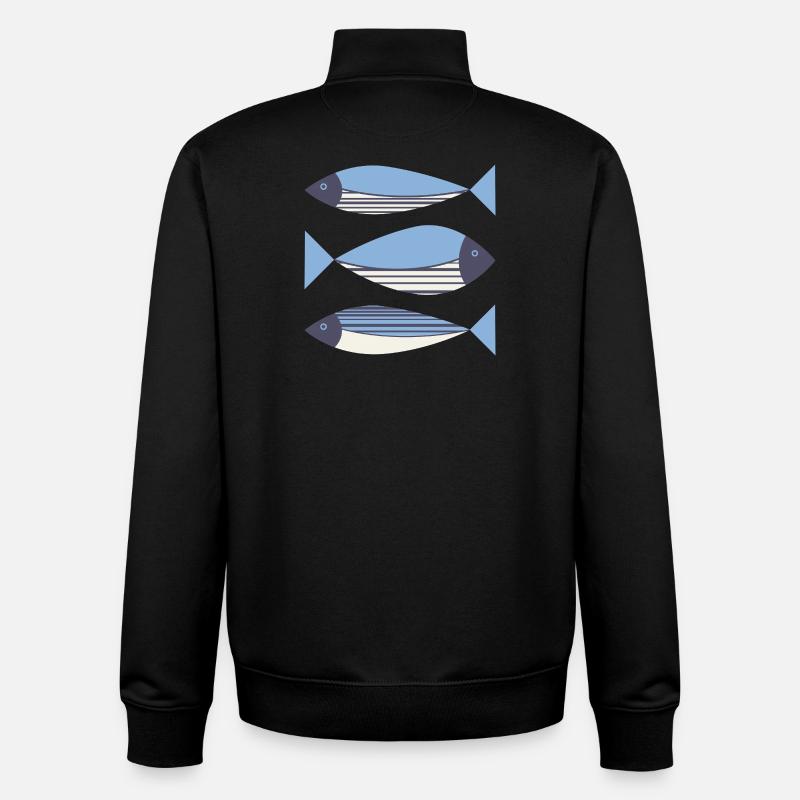 Illustrierte Grafik Fisch Blau - Unisex Organic Zip Sweatshirt von Stanley/Stella - Schwarz