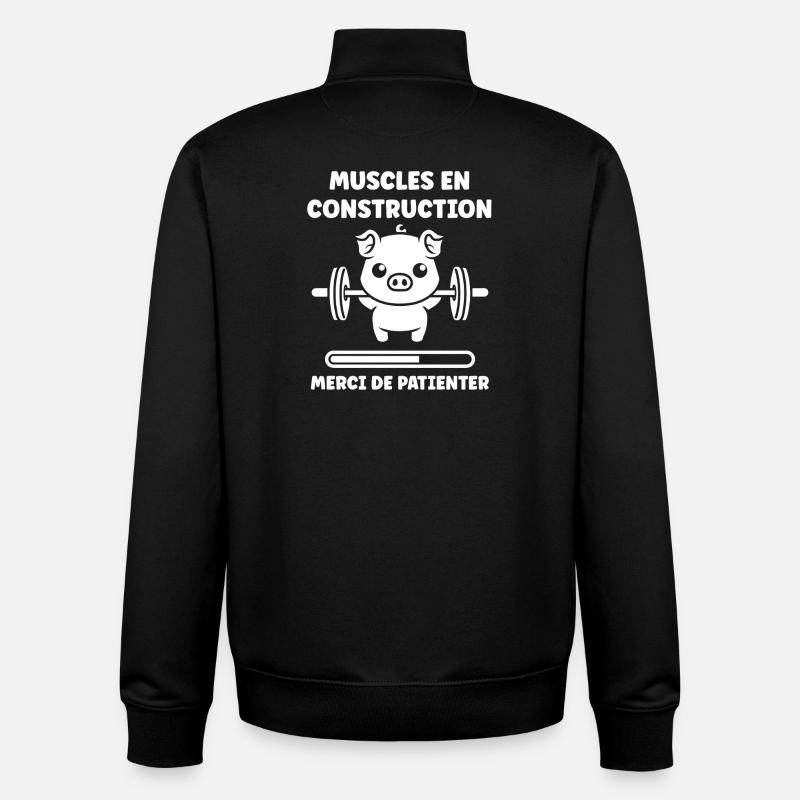 Muscles en Construction — Patientez - Sweat zippé unisexe en coton bio Stanley/Stella - noir
