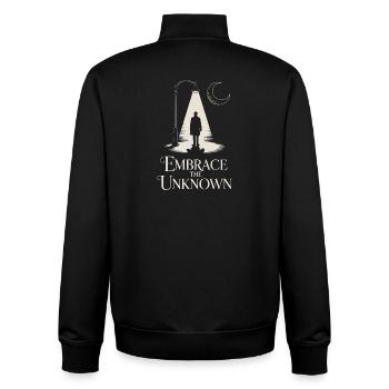 Mondbeschienener Pfad: Umarme das Unbekannte - Unisex Organic Zip Sweatshirt von Stanley/Stella - Schwarz - Hinten - AI Model Male 185 light (185cm)
