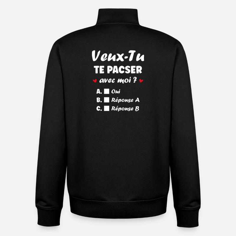 Veux-Tu te pacser ? Quiz romantique - Sweat zippé unisexe en coton bio Stanley/Stella - noir