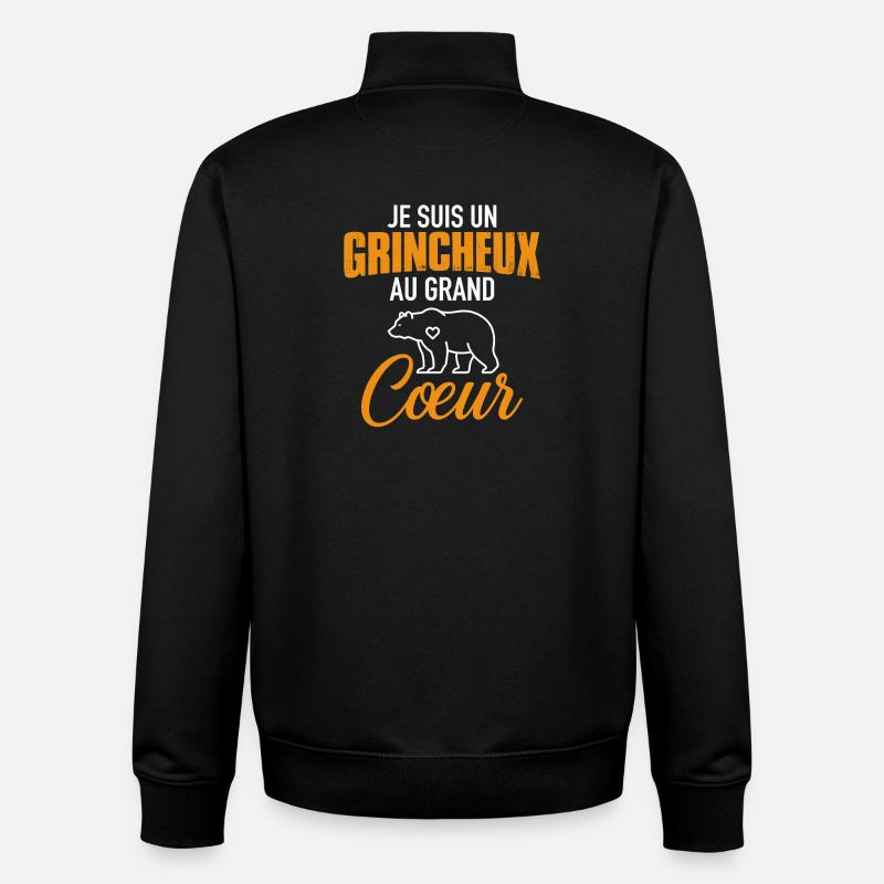 Cadeau Drôle Ours Râleur Grognon - Sweat zippé unisexe en coton bio Stanley/Stella - noir