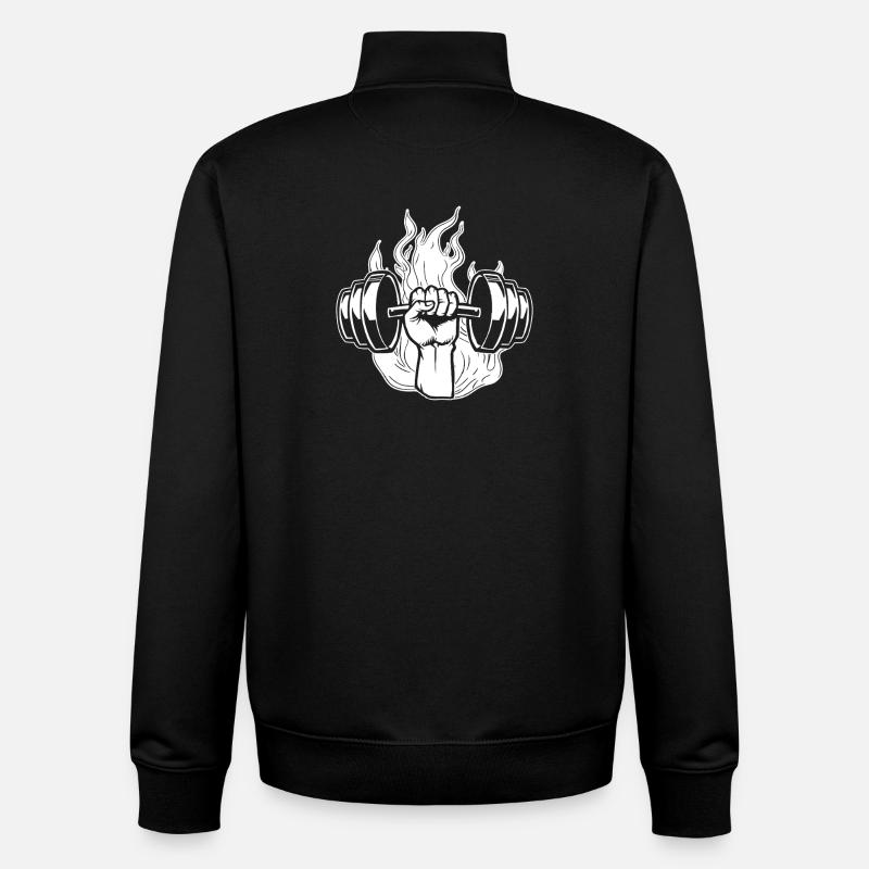 Powerlifting Bodybuilder Fire Dumbbell - Sweat zippé unisexe en coton bio Stanley/Stella - noir