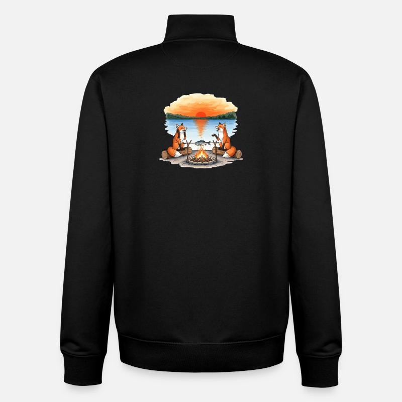 Feu de camp Fox au coucher du soleil au bord du lac - Sweat zippé unisexe en coton bio Stanley/Stella - noir