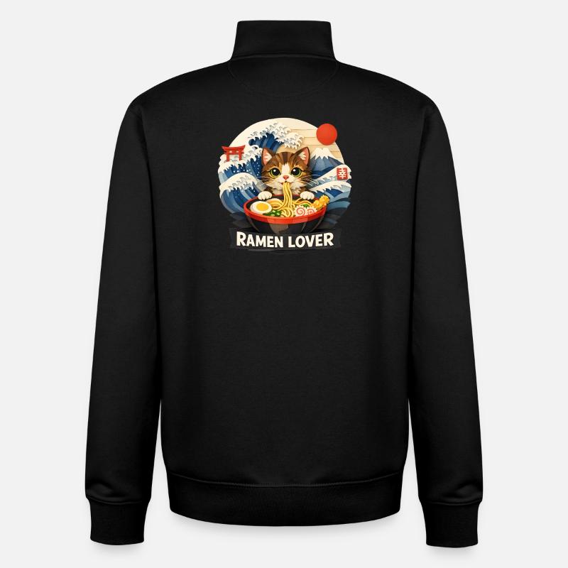 Cat Ramen Anime - Unisex Organic Zip Sweatshirt by Stanley/Stella - black