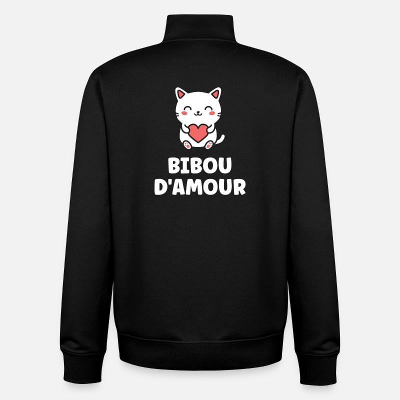Chat cœur Bibou d'amour - Sweat zippé unisexe en coton bio Stanley/Stella - noir