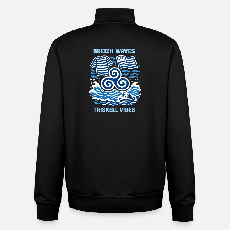 Vagues Breizh Triskel Vibes Tee - Sweat zippé unisexe en coton bio Stanley/Stella - noir