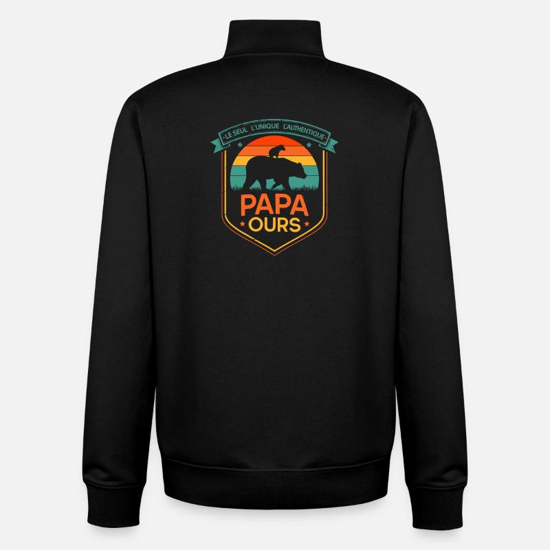 Papa Ourse Retro au Soleil - Sweat zippé unisexe en coton bio Stanley/Stella - noir