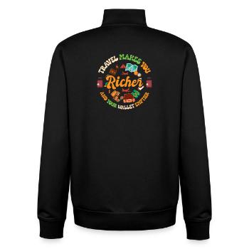 Voyageur riche en voyage, Globetrotter drôle - Sweat zippé unisexe en coton bio Stanley/Stella - noir - Dos - AI Model Male 185 light (185cm)