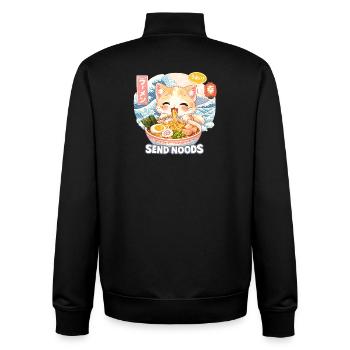 Cat Ramen Noodle Retro Wave Motif - Unisex Organic Zip Sweatshirt by Stanley/Stella - black - Back - AI Model Male 185 light (185cm)