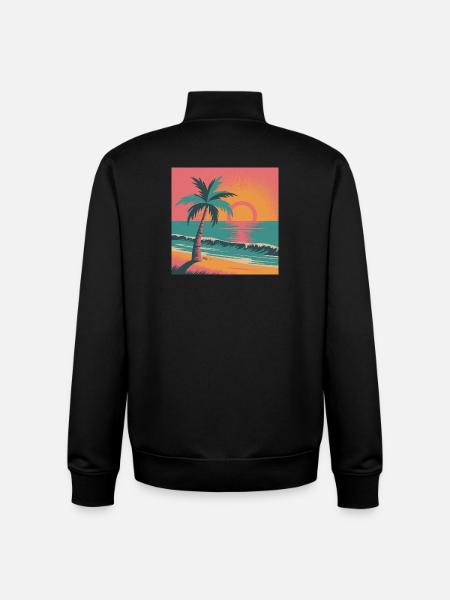 Retro Sunset Palm Over Ocean - Unisex Organic Zip Sweatshirt by Stanley/Stella - black